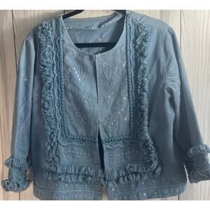 Vintage  Crochet Blouse Cardigan Top Bohemian Relaxed Women's Large Blue